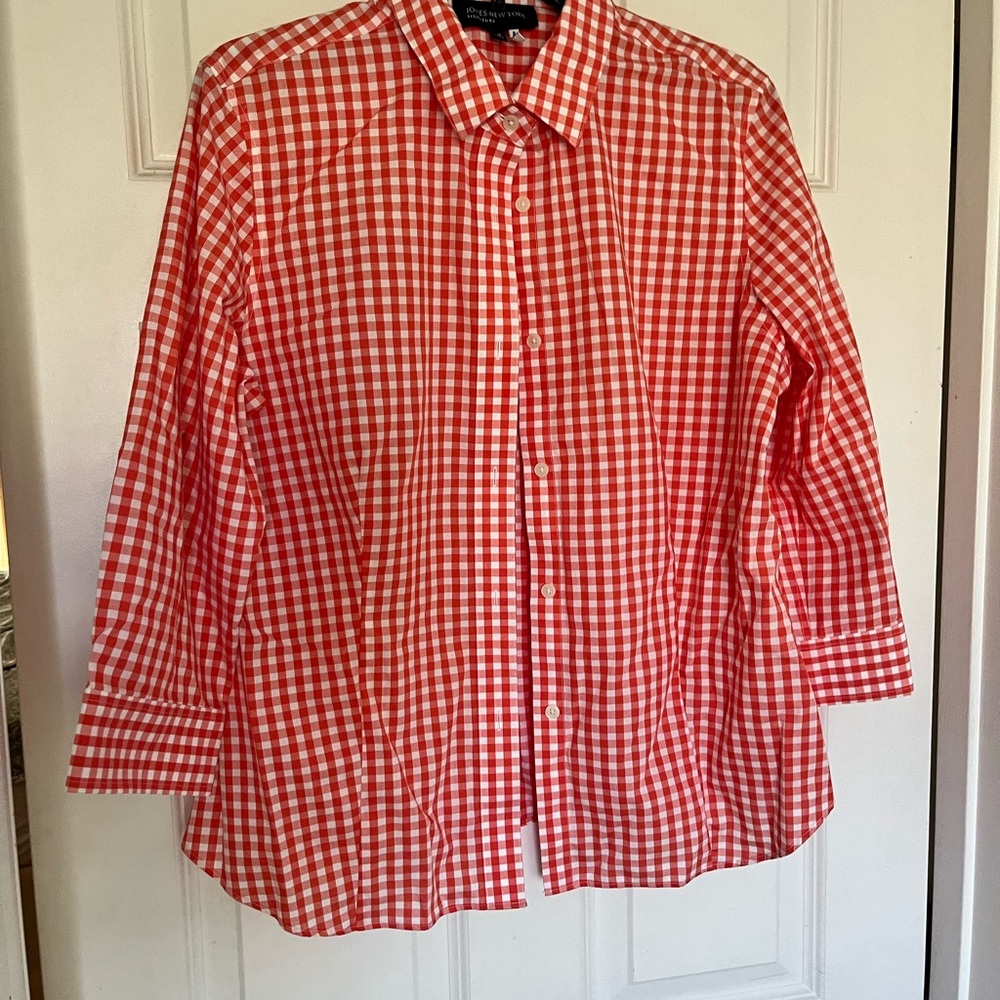 Jones New York orange and White Checkered Shirt